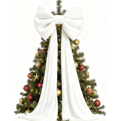 Laço de Natal Gigante em Veludo Cor-de-Rosa com Serpentinas Longas e Shopping Laço Decorativo