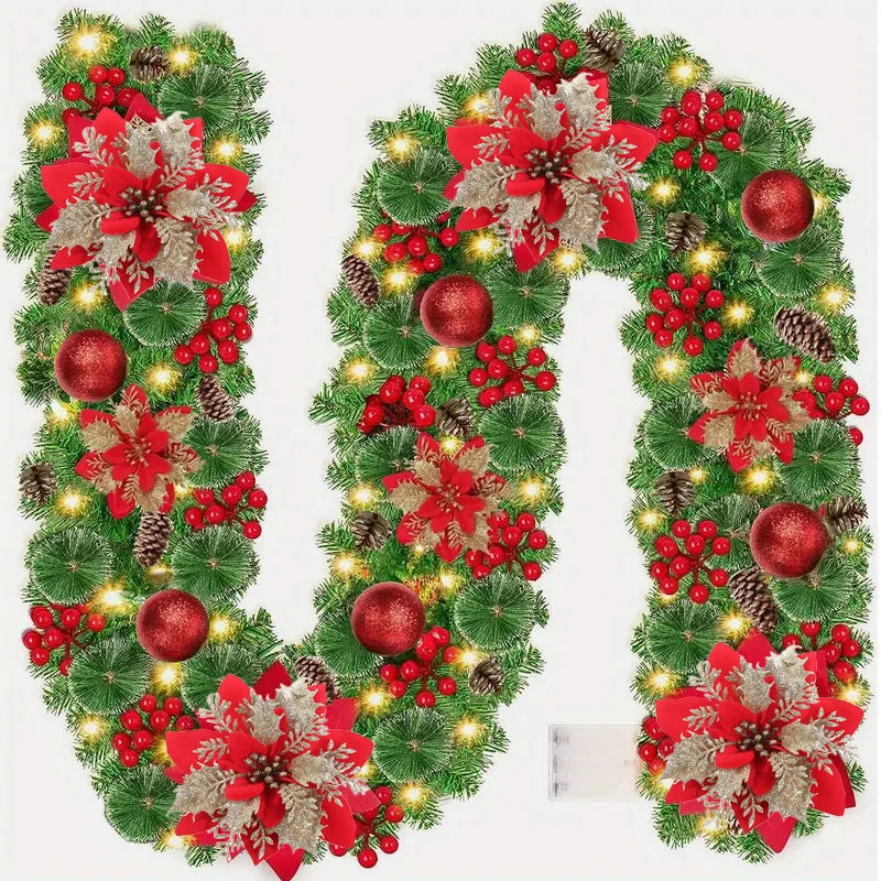 Guirlanda de Natal, guirlanda de Natal festão com laços, guirlanda de porta para paredes