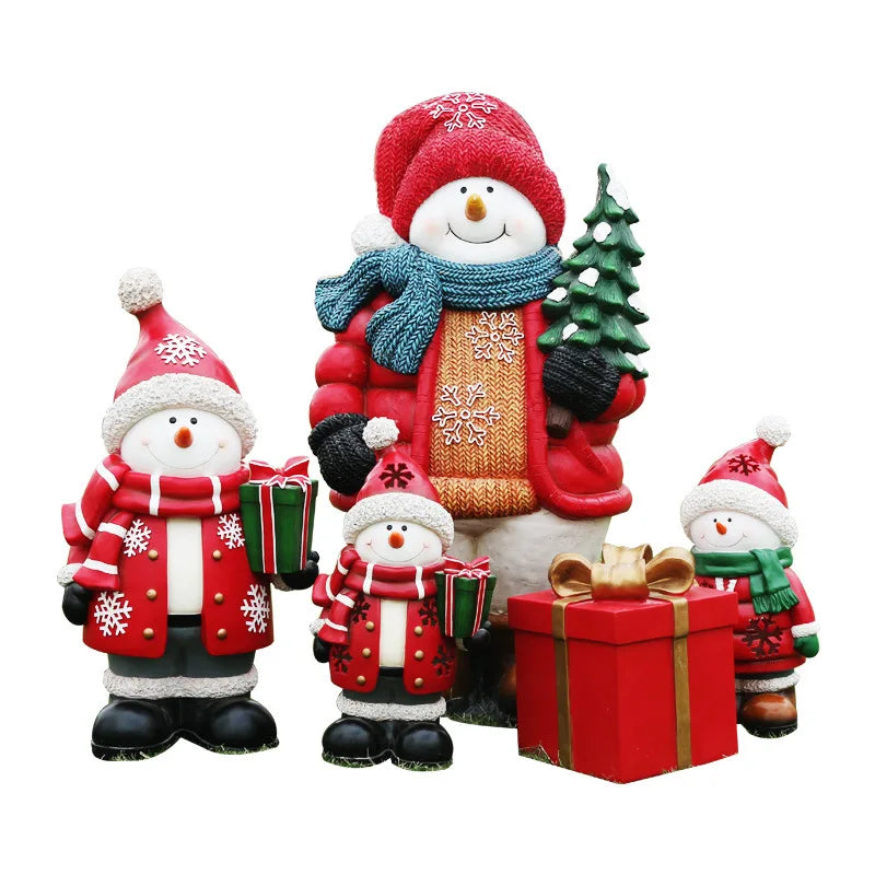 Kit Estátua de Papai Noel e Boneco de Neve em Fibra de Vidro e Decoração Natal Shopping