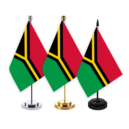Bandeira de Mesa de Vanuatu (com Mastro e Base de plástico) Acompanhada da Representação Plana do Símbolo