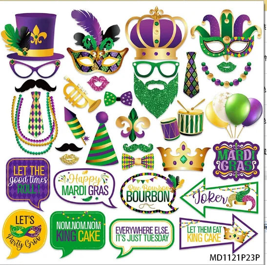 Kit com 35 peças de adereços para cabine de fotos do Carnaval, artigos festa à fantasia