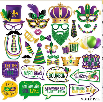 Kit com 35 peças de adereços para cabine de fotos do Carnaval, artigos festa à fantasia