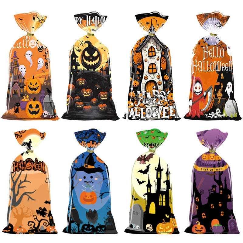 Sacolinha Fantasma Abóbora Feliz Halloween 50 Peças sacos de guloseimas de celofane