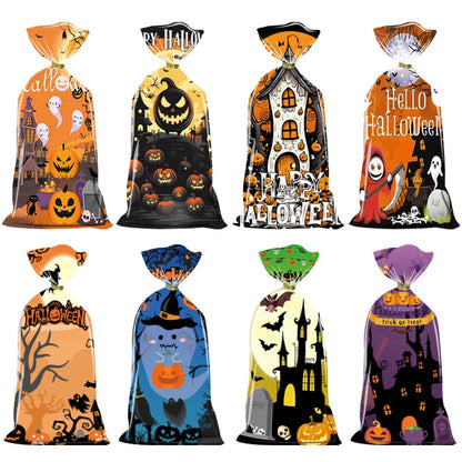 Sacolinha Fantasma Abóbora Feliz Halloween 50 Peças sacos de guloseimas de celofane