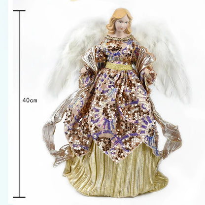 Anjo decorativo para árvore de natal enfeite de árvore de anjo Natal de 40,64cm com asas