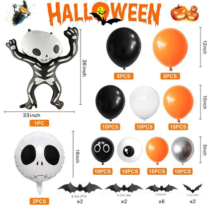 Balão Halloween, Balões látex coloridos com teia aranha - Guirlanda balões preto laranja