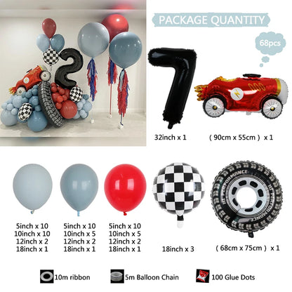Kit Festa Hot Wheels 68 balões metalizados quadriculados vermelhos e brancos em formato