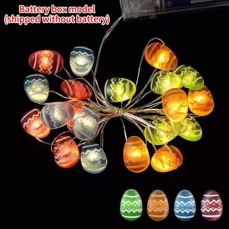Cordão de Coelho LED Luzes de Páscoa, decorações de primavera de ovo coelho e cenoura
