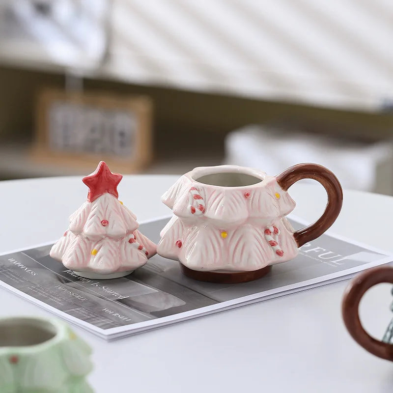 Caneca de Árvore Capacidade: 301ml*400ml Natal de Cerâmica Festiva Fácil de Limpar Xícara de Café de Natal