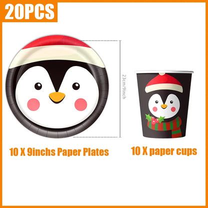 kits Enfeites Natal 40 Pratos Descartáveis Natal 23cm 40 peças 9 Polegadas Conjunto de Pratos Descartáveis