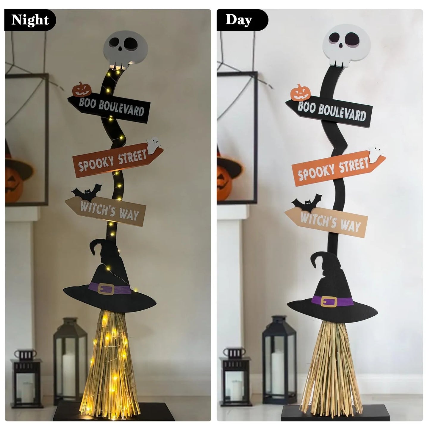 Decoração de Halloween, decoração de Halloween em ambientes internos, 1 vassouras