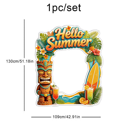 Moldura para Fotos com Tema Havaiano/Tropical com a Inscrição "Olá, Verão" Painéis Tema Havaiano/Tropical
