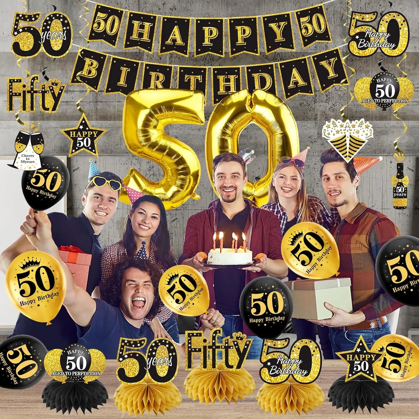 Kit de decoração de aniversário de 50 anos de 50 peças para homens balões