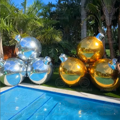 Bolas de espelho infláveis Natal grandes e brilhantes da para decoração de festas e Natal