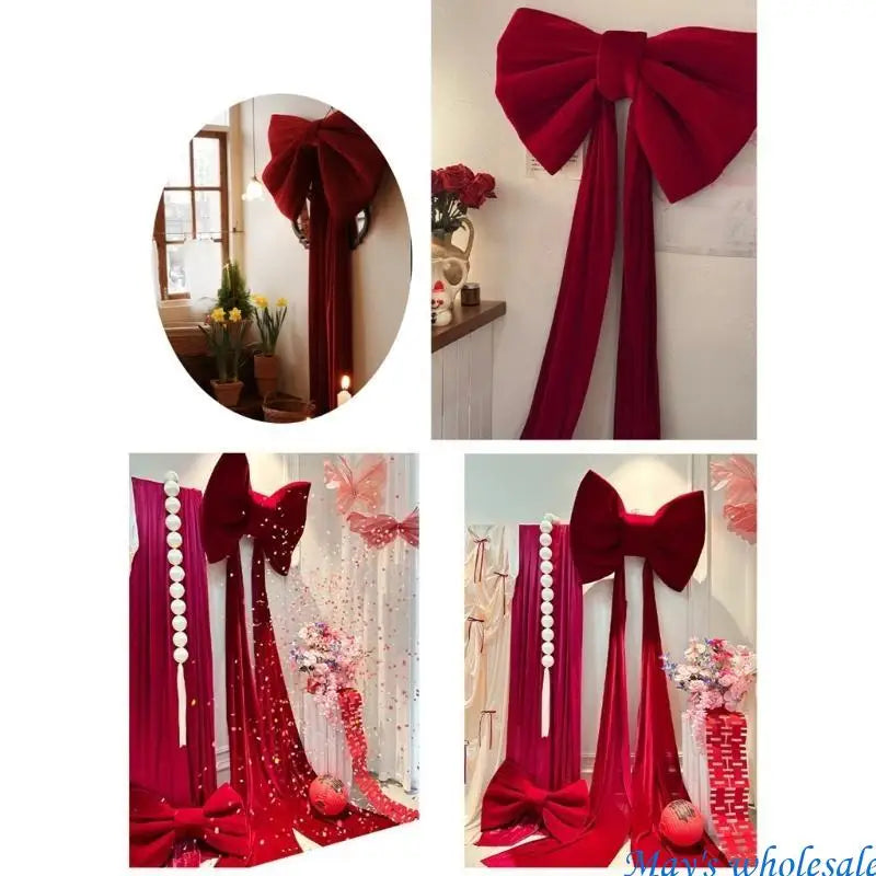 Laço decoração de shopping arcos de pelúcia vermelhos grandes Borgonha decoração