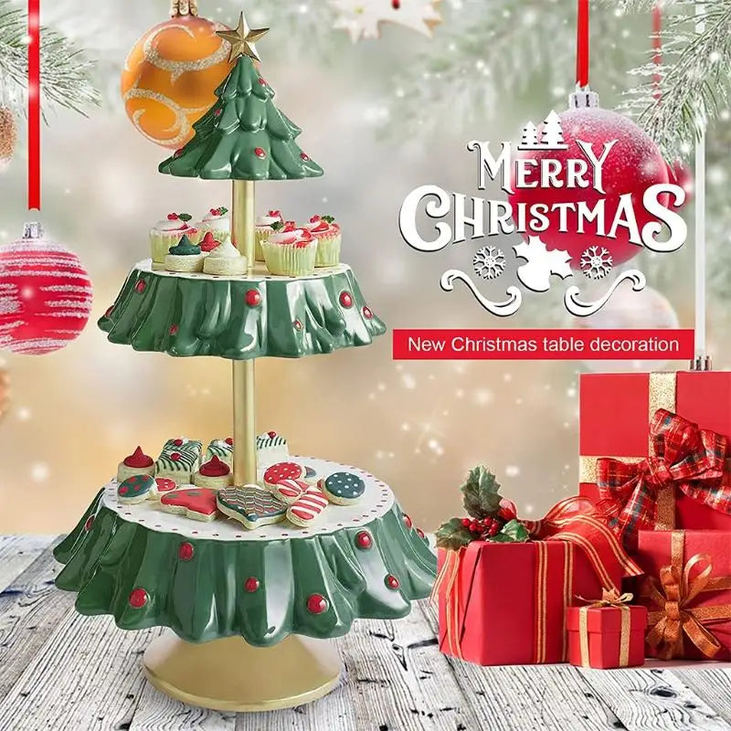 Bandeja Decorativa de 3 Níveis 1 peça de Prato de Frutas de Natal Árvore Mesa Sobremesa