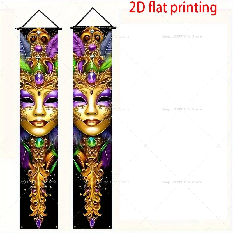Faixas 2 Placas de Varanda para Carnaval, Placas Coloridas para Baile de Máscaras, Banners Festivos para Porta