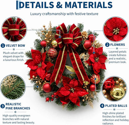 Guirlanda de Natal Artificial de 24 Polegadas (Cerca de 60 cm), Decorada com Folhagem de Pinheiro