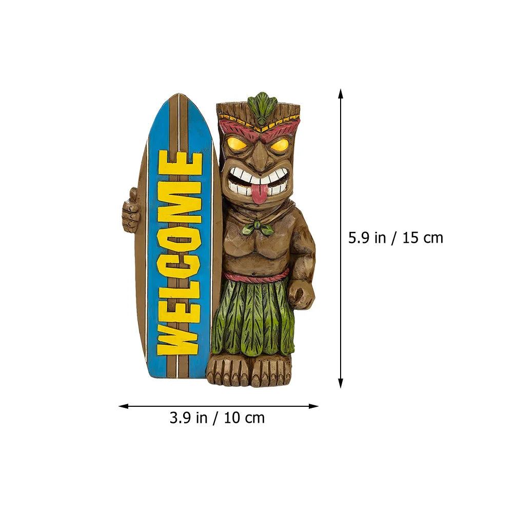 Estátua de Prancha de Surf Tiki de Boas-vindas, Estátua de Jardim Com Enfeites