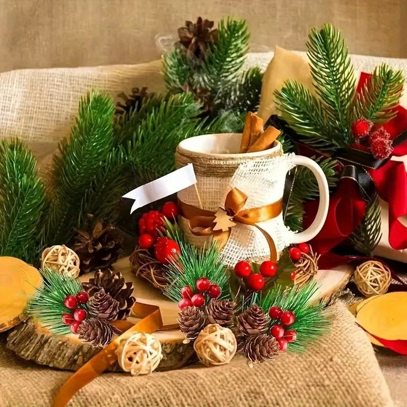 Palitos pinheiro artificiais frutas vermelhas fibra de vidro 10 peças de decoração de Natal