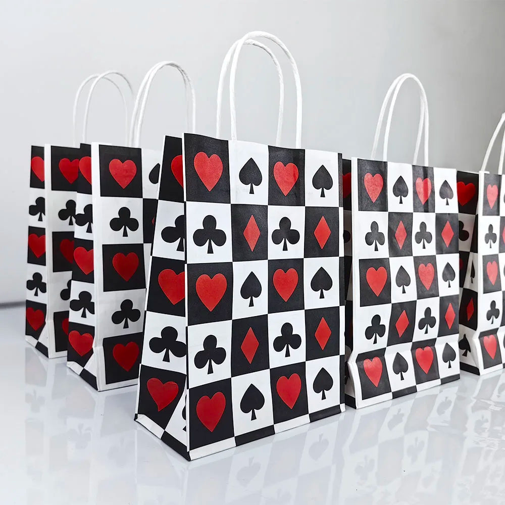 Bandejas de comida de papel festa de cassino, preto, vermelho, estampado e descartável