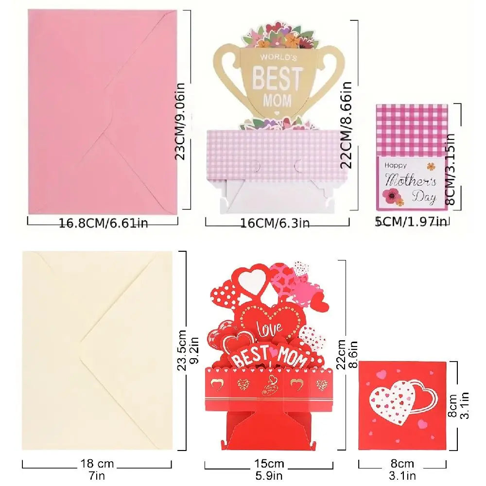 Cartão Pop Up 3D da Filha Cartões Feliz Dia das Mães para Melhor Mãe Cartão 3D Envelope