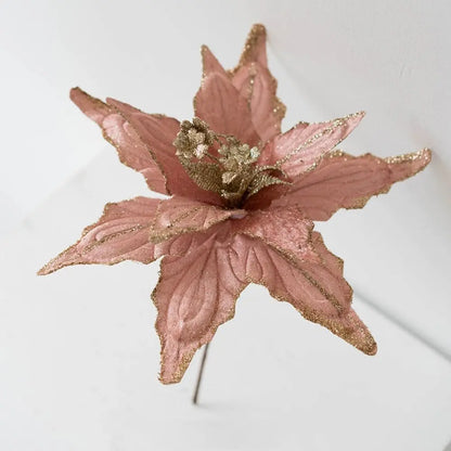 Flores com glitter de Natal 28 cm enfeites de guirlanda de árvore Natal poinsétia flor artificial