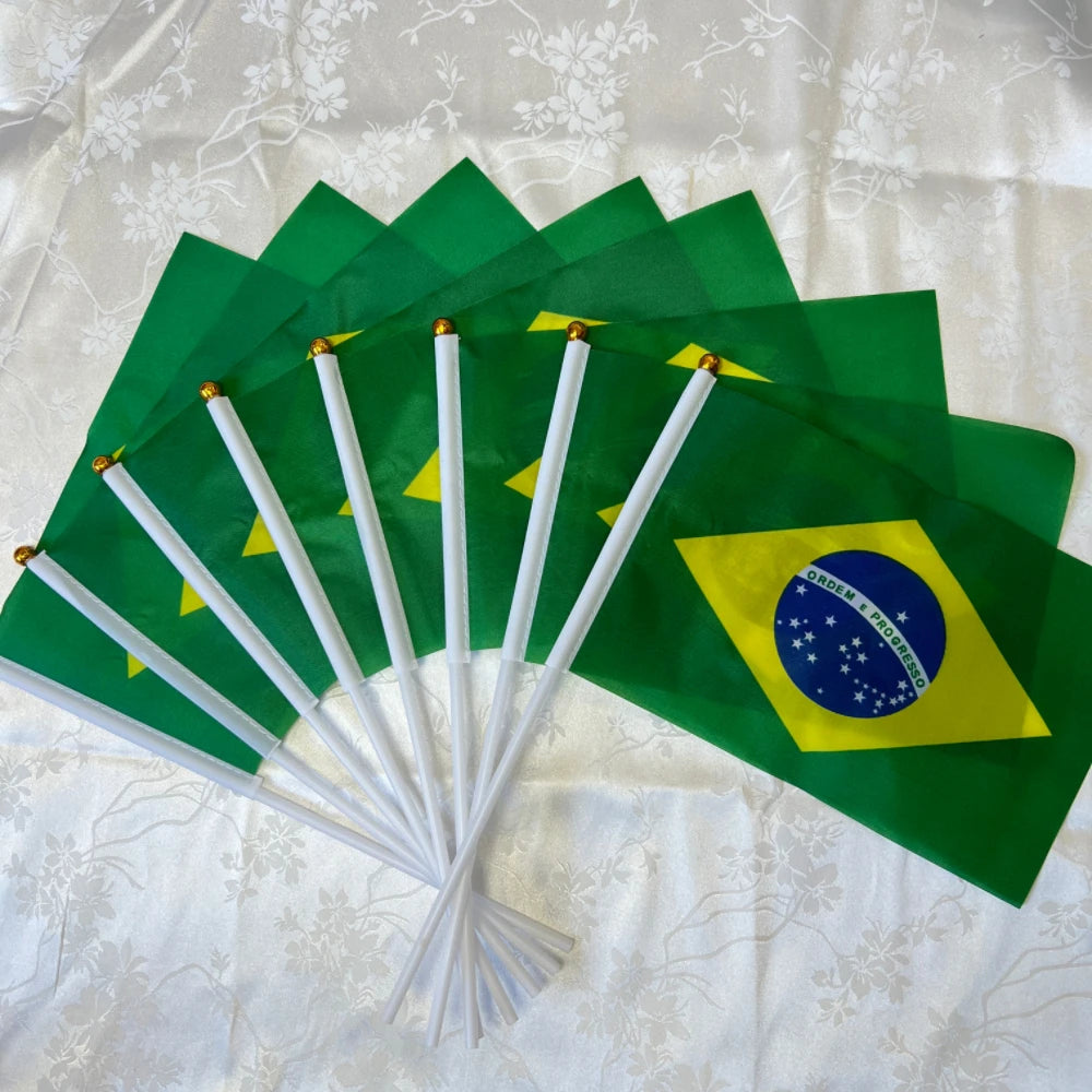 Bandeira de mão do Brasil Pacote com 50 mini bandeiras de mão Brasil, bandeira brasileira