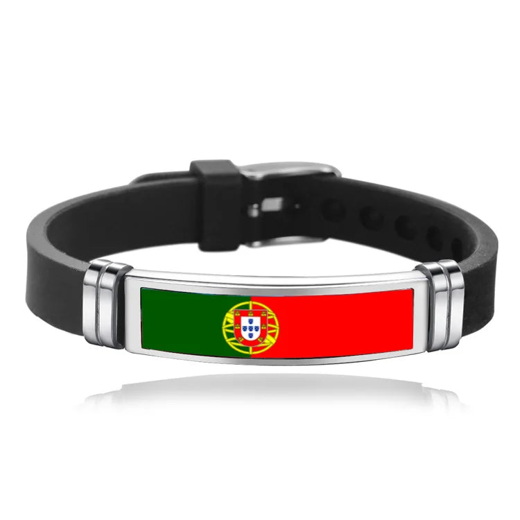 Pulseira de Copa do Mundo (Brasil) Pulseira masculina  bandeira do Brasil mola Preto 23 cm