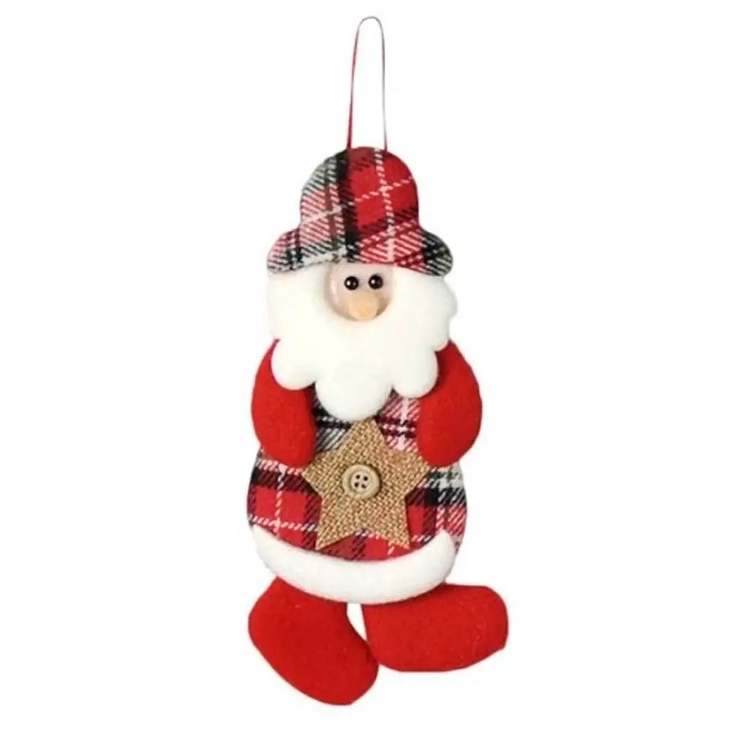Kit 1 Enfeites Pendente Árvore Natal Papai Noel Boneco De Neve Xadrez 17cm*9cm
