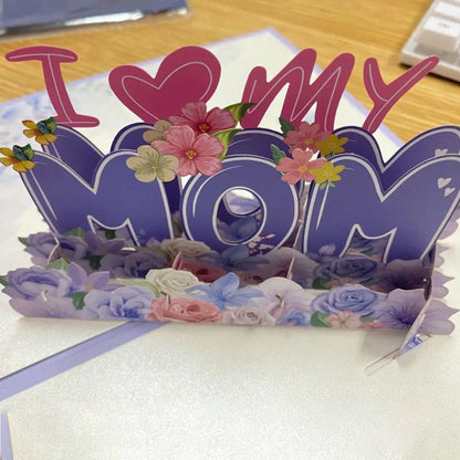 Cartão Dia das Mães, Cartão de Aniversário para Mamãe, Cartão Pop-Up 3D Roxo, Presente