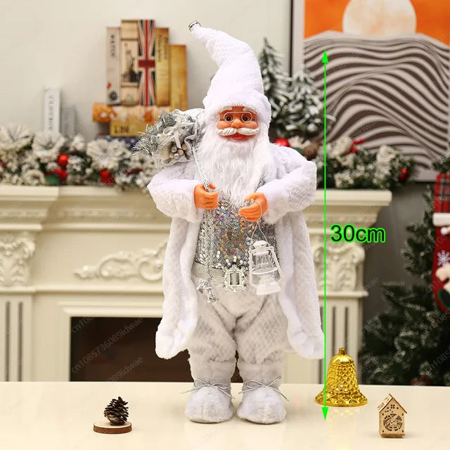 Boneco Papai Noel Figura de Papai Noel Bonita em Pé, Colecionável, Boneca de Papai Noel para Mesa de Escritório, Lantejoulas Prateadas