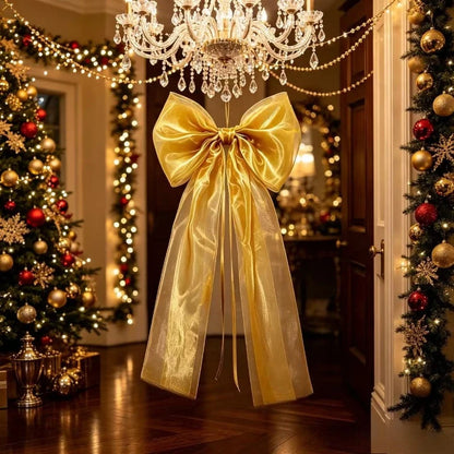 Laço Decorativo Gigante Dourado para Árvore de Natal com Fitas Longas Ouro/Dourado (Serpentinas)
