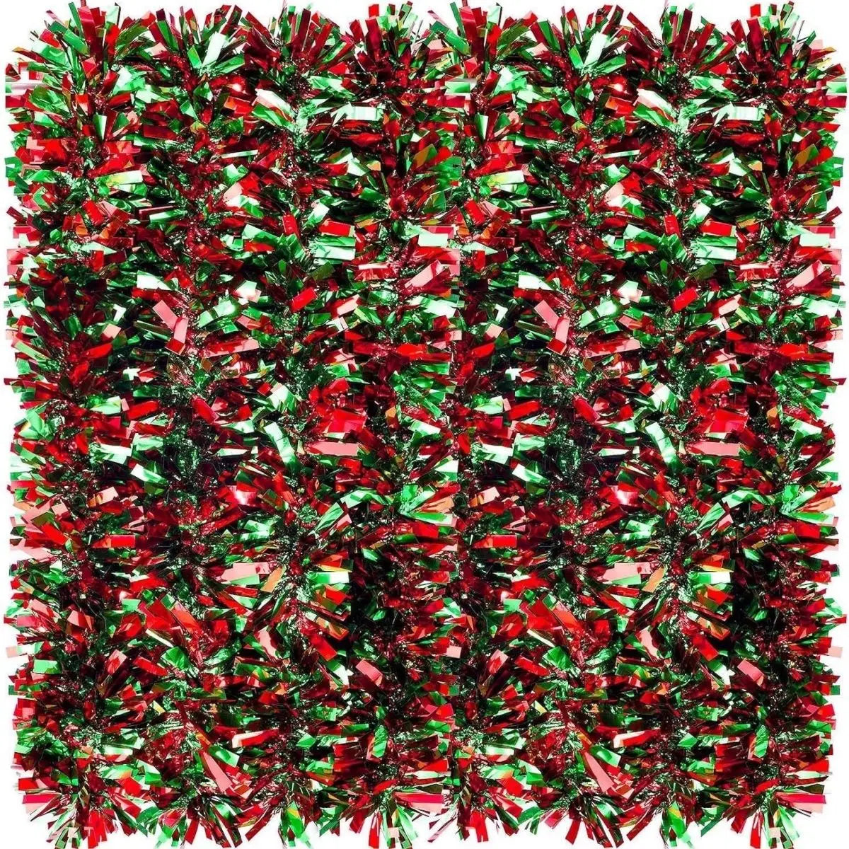 Festão de Natal Metálico com Detalhes de Árvores e Flocos de Neve em Vermelho e Branco
