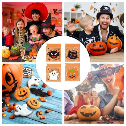 100 Unidades de sacos transparentes de Halloween sacos autoadesivos biscoitos doces