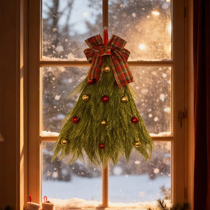 Guirlanda de Natal em Formato de Árvore Feita com Tela Decorativa Verde Franzida