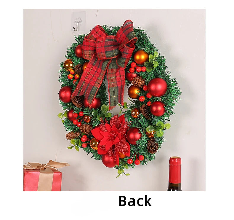 Guirlanda de Natal iluminada de 37,5 cm com grande laço xadrez de búfalo, pinhas e frutas