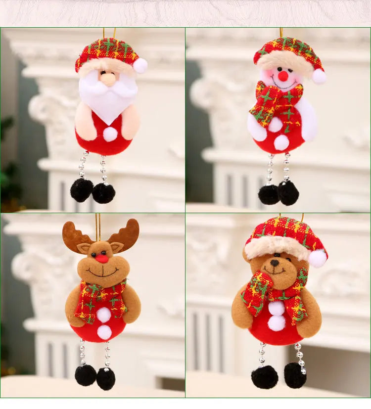 Kits Enfeites Natal Pelúcia Papai Noel e Neve Rena e Urso com Roupinha Verde e Vermelho