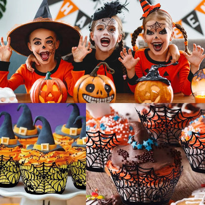 Cesta Formato Teia Aranha Embalagens cupcake, pacote com 48 teias aranha Halloween
