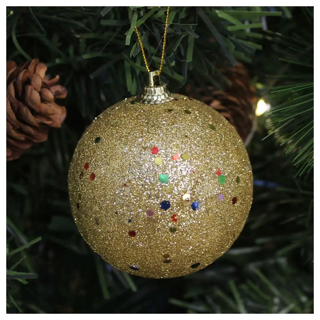 Bola de Natal 2 Peças Bolas Enfeite Natalino Árvore Natal Dourado Glitter 70mm Ornamento