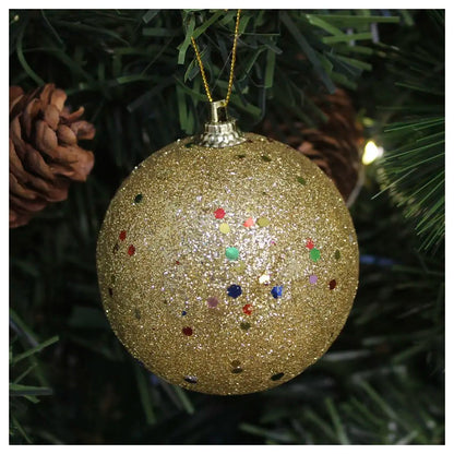 Bola de Natal 2 Peças Bolas Enfeite Natalino Árvore Natal Dourado Glitter 70mm Ornamento