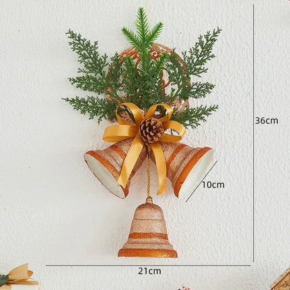 Sino de Natal com Bagas e Pinha, Pendente de Sinos de Natal Dourados/Vermelho/Prata