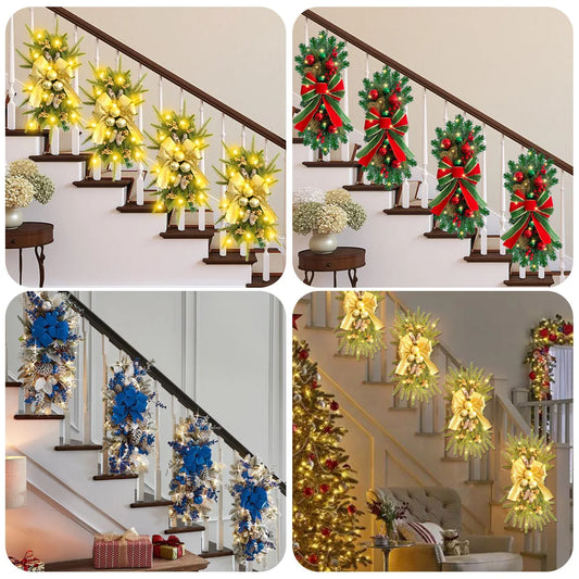 Guirlanda natalina com neve artificial Decoração de Natal Guirlanda Natal Porta Rattan