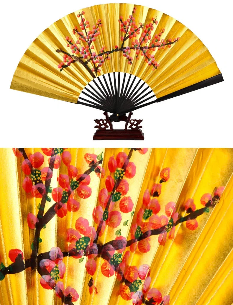 Leque Grande De Bambu Oriental 30cm Aberto e Leque Grande De Bambu