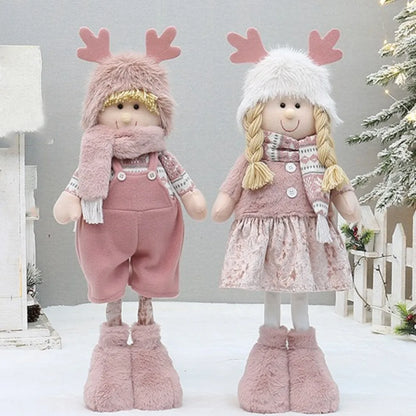 Boneco de Árvore de Natal Festivo Natal Rosa de Pelúcia Tecido Figure Desktop Decoração