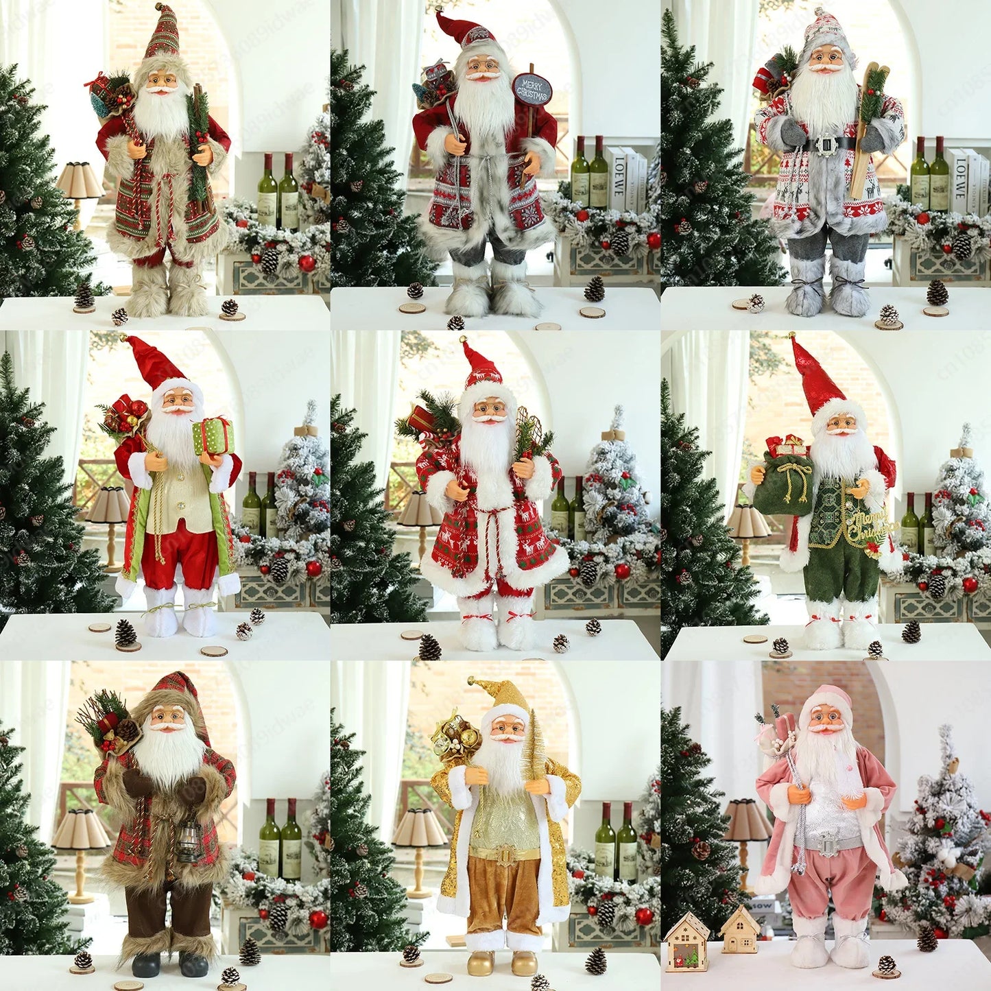 Boneco Papai Noel Figura de Papai Noel Bonita em Pé, Colecionável, Boneca de Papai Noel para Mesa de Escritório, Lantejoulas Prateadas