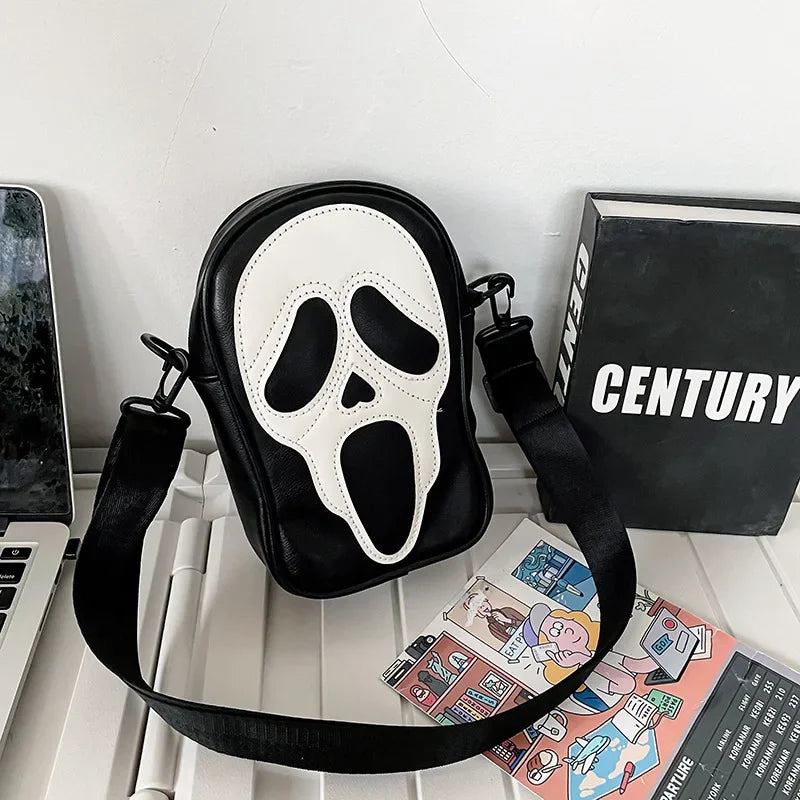 Bolsa transversal com rosto de fantasma refletivo de Halloween para mulheres e homens