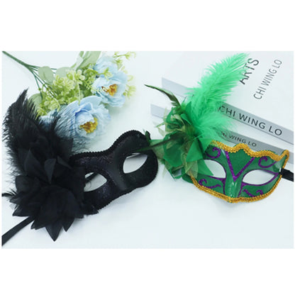 Máscara emplumada Carnaval desenho Carnaval Verde Roxo Amarelo PVC