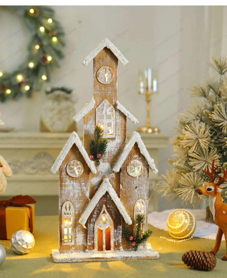 Casinha Nevada com Escada e LED 41cm e 01 unidade, Brilho Prateado Natal