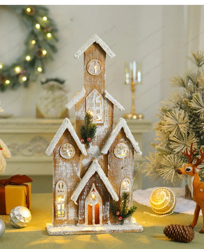 Casinha Nevada com Escada e LED 41cm e 01 unidade, Brilho Prateado Natal